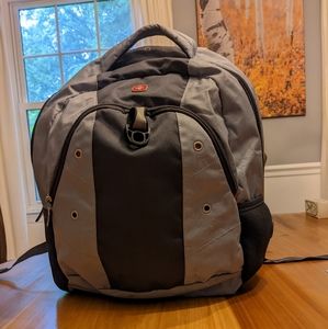 Swiss gear backpack grey and orange, in great condition about 20" x 14".